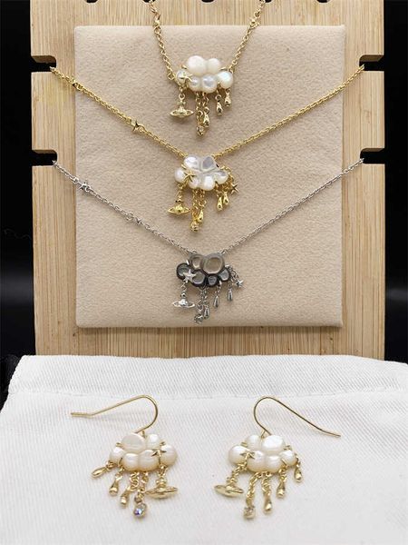 western empress dowager vivian gold white silver edged black beige cloud raining saturn earring necklace -- b8230
western empress dowager vivian gold white silver edged black beige cloud raining saturn earring necklace -- b8230