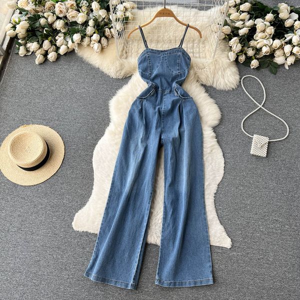 2023 summer new retro style jumpsuit spicy girl waist strap denim jumpsuit small design loose wide leg pants, Black;white
2023 summer new retro style jumpsuit spicy girl waist strap denim jumpsuit small design loose wide leg pants, Black;white