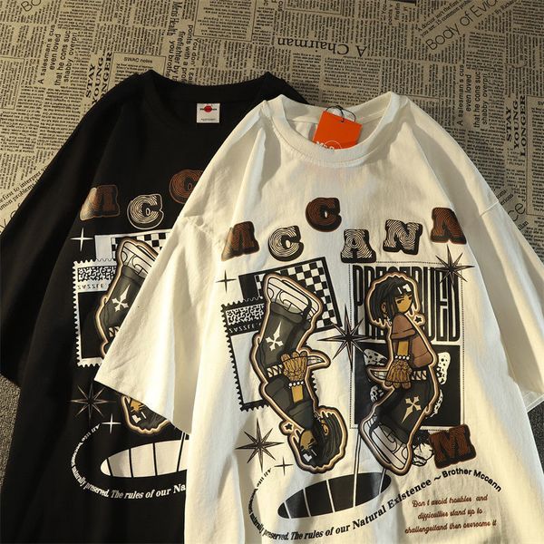 men's t-shirts retro american fashion brand short sleeved t-shirt for men loose versatile ins european style half 230410, White;black
men's t-shirts retro american fashion brand short sleeved t-shirt for men loose versatile ins european style half 230410, White;black