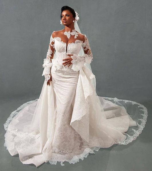elegant mermaid wedding dresses long sleeves v neck appliques sequins beaded ruffles detachable train 3d lace floor length bridal gowns cust, White
elegant mermaid wedding dresses long sleeves v neck appliques sequins beaded ruffles detachable train 3d lace floor length bridal gowns cust, White