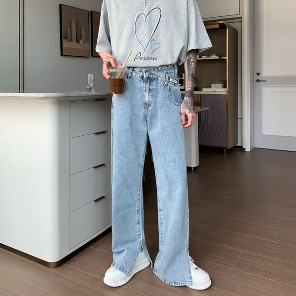 men's jeans fashion split for men korean straight pants high street denim trousers baggy casual bottoms streetwear y2k male clothes 230, Blue
men's jeans fashion split for men korean straight pants high street denim trousers baggy casual bottoms streetwear y2k male clothes 230, Blue