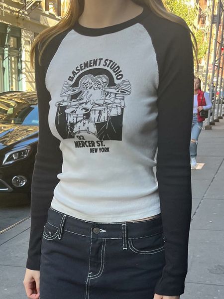 women's tshirt vintage patchwork ribbed tshirt classic rock band graphic slim long sleeve tees female y2k streetwear cotton t shirt 230, White
women's tshirt vintage patchwork ribbed tshirt classic rock band graphic slim long sleeve tees female y2k streetwear cotton t shirt 230, White