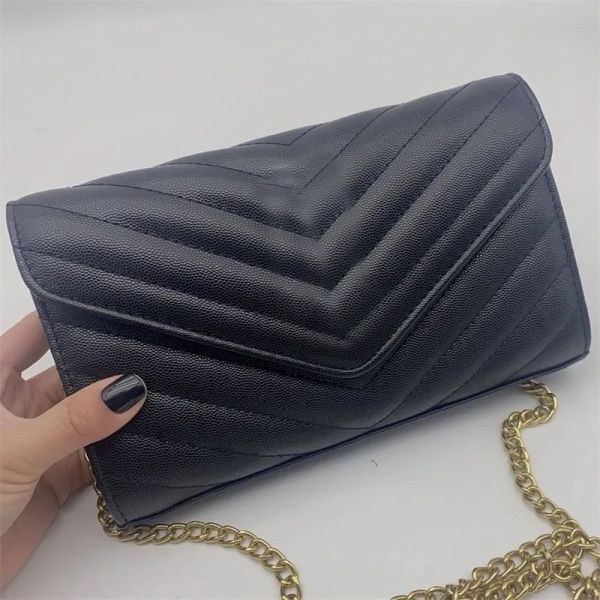 

Fashion Designer Bag Pure Color Classic Envelope Bags Women Portable Shoulder Bag Metal Chain Luxury Handbags Free Shipping, A1# black caviar-black chain