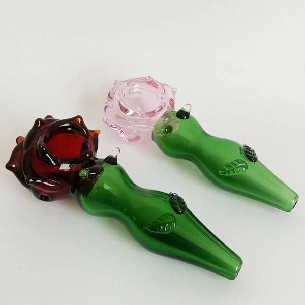 

2023New Multiple Color Rose Glass Hand Pipe Tobacco Pipes Smoking Burner Amazing Design Dab Rig For Dry Herb