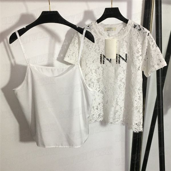 lace hollow t shirts with sling letter printed womens tees clothing short sleeve pullover designer tshirt, White
lace hollow t shirts with sling letter printed womens tees clothing short sleeve pullover designer tshirt, White