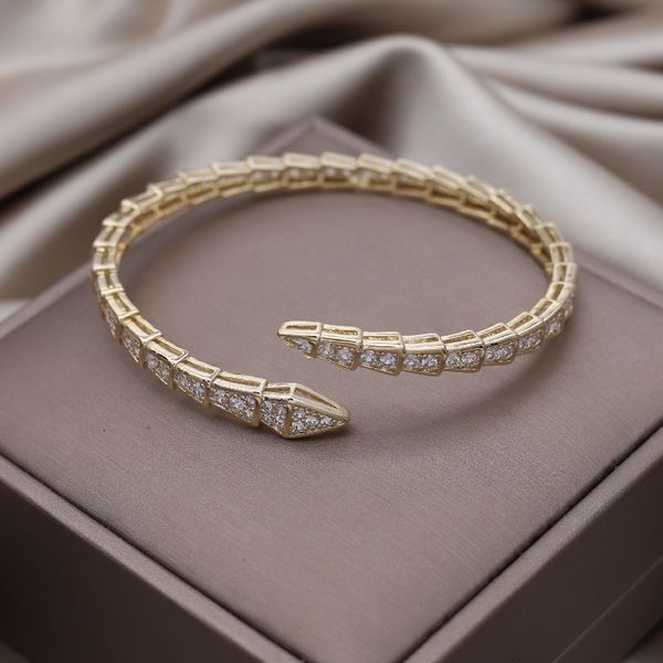 charm bracelets korean fashion jewelry 14k gold plating luxury animal snake zircon open bracelet elegant women s wedding party accessories 2, Golden;silver 
charm bracelets korean fashion jewelry 14k gold plating luxury animal snake zircon open bracelet elegant women s wedding party accessories 2, Golden;silver