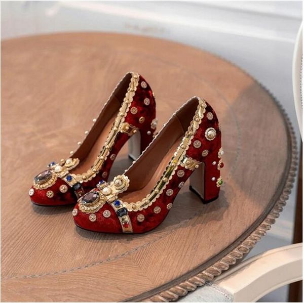 women single shoes retro fashion high heels velvet rhinestone rivets thick heel court wedding bridal dress shoes feminino, Black
women single shoes retro fashion high heels velvet rhinestone rivets thick heel court wedding bridal dress shoes feminino, Black