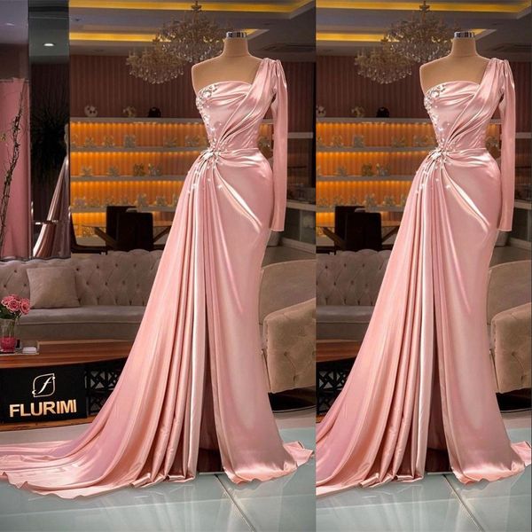 2023 pink mermaid prom dresses one shoulder crystal beads long sleeve side split evening dress celebrity cocktail party gowns vestidos de fi, Black
2023 pink mermaid prom dresses one shoulder crystal beads long sleeve side split evening dress celebrity cocktail party gowns vestidos de fi, Black