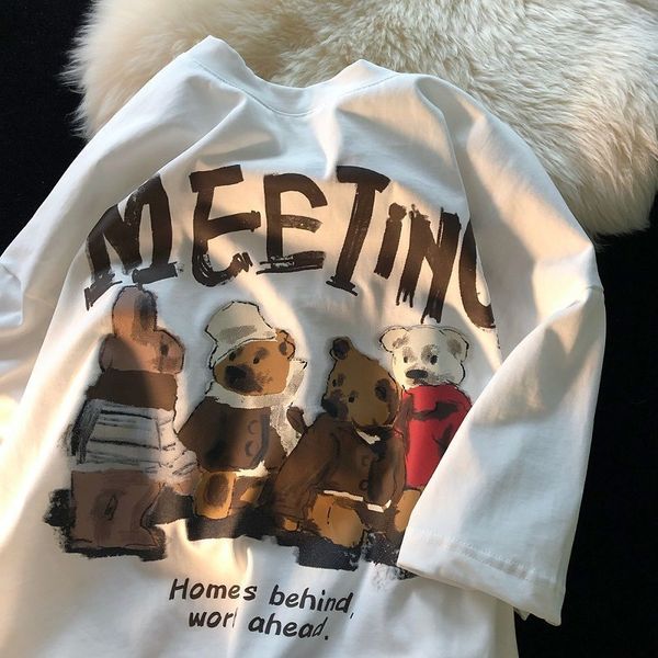 men's tshirts american style retro bear print short sleeved t shirt for men and women 2023 summer loose design couple half casual 23041, White;black
men's tshirts american style retro bear print short sleeved t shirt for men and women 2023 summer loose design couple half casual 23041, White;black