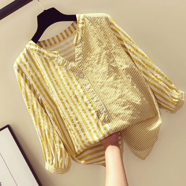 women's blouses shirts arrival spring korean fashion women's 3/4 sleeve casual v-neck shirt fully matched loose striped women', White
women's blouses shirts arrival spring korean fashion women's 3/4 sleeve casual v-neck shirt fully matched loose striped women', White