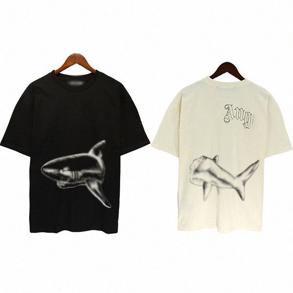 

p a23ss spring and summer new angel decapitated shark print american retro high-end chic classic men's and women's t-shirt a242#, White;black