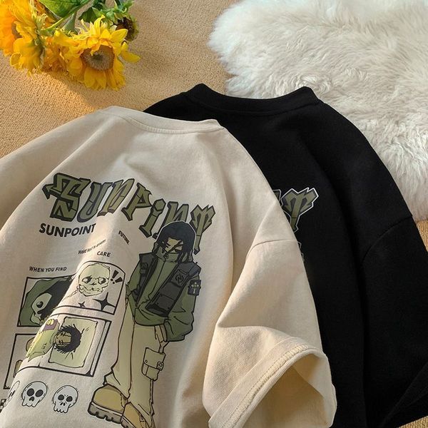 women's blouses shirts american high street hiphop vintage cartoon short sleeve tshirt men and women ins cotton summer relaxed couple c, White
women's blouses shirts american high street hiphop vintage cartoon short sleeve tshirt men and women ins cotton summer relaxed couple c, White
