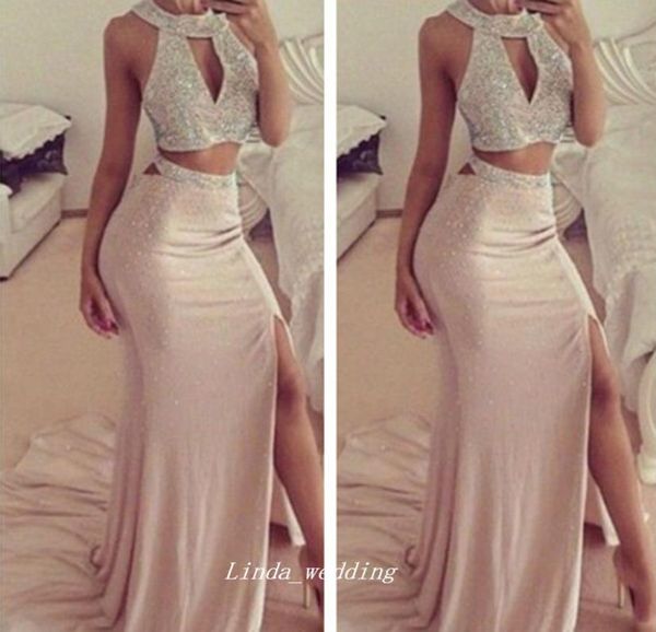 two pieces long beads prom dress custom made side slit women pageant party gown plus size4893139, Black
two pieces long beads prom dress custom made side slit women pageant party gown plus size4893139, Black