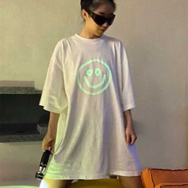 2023 new women's tshirt shirt version correct family classic glow smiling face fluorescent sleeve t-shirt street, White
2023 new women's tshirt shirt version correct family classic glow smiling face fluorescent sleeve t-shirt street, White
