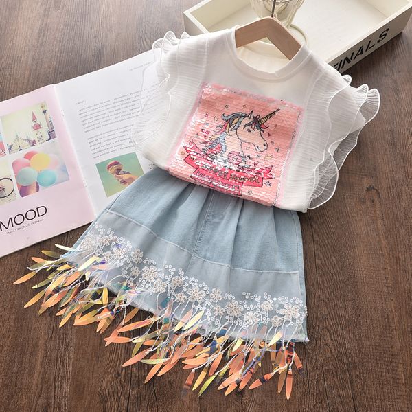 clothing sets unicorn lace equin denim skirt 2pcs princess girls' clothing set fashion children's summer clothing beautiful baby c, White
clothing sets unicorn lace equin denim skirt 2pcs princess girls' clothing set fashion children's summer clothing beautiful baby c, White