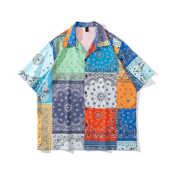 summer print patchwork short sleeve hawaiian shirts men's and women's casual, White;black
summer print patchwork short sleeve hawaiian shirts men's and women's casual, White;black