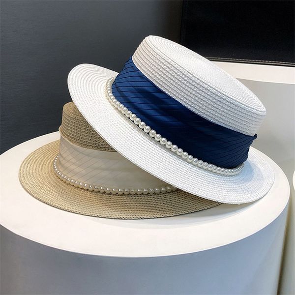 retro pearl straw knitted hats flat hat women summer travel caps hats sunshade beach hats, Blue;gray
retro pearl straw knitted hats flat hat women summer travel caps hats sunshade beach hats, Blue;gray