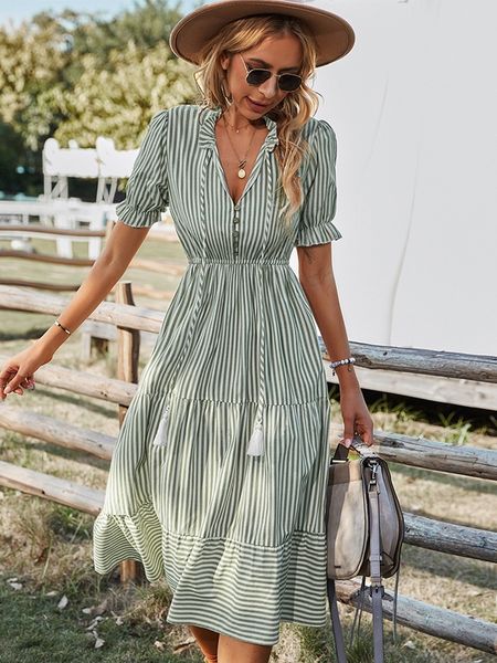 casual dresses summer dress women's stripe print mid calf sundress casual ruffled short sleeve v-neck women's dress elegant beach, Black;gray
casual dresses summer dress women's stripe print mid calf sundress casual ruffled short sleeve v-neck women's dress elegant beach, Black;gray