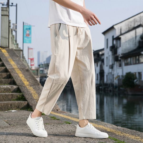 men's pants summer casual cotton linen ankle length drawstring korean trend solid color harun trousers streetwear 230410, Black
men's pants summer casual cotton linen ankle length drawstring korean trend solid color harun trousers streetwear 230410, Black