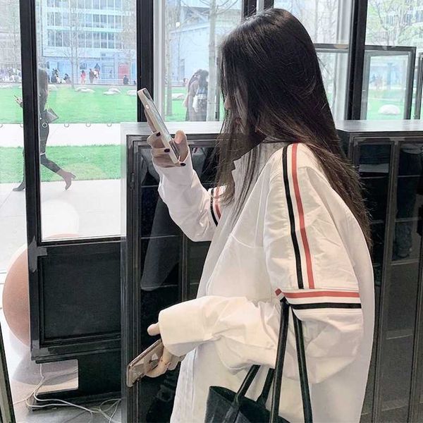 luxury designer women t shirt oxford textile casual long sleeve double shoulder color ribbon white shirt unisex, White;black
luxury designer women t shirt oxford textile casual long sleeve double shoulder color ribbon white shirt unisex, White;black