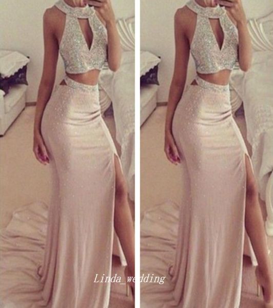 two pieces long beads prom dress custom made side slit women pageant party gown plus size6321387, Black
two pieces long beads prom dress custom made side slit women pageant party gown plus size6321387, Black