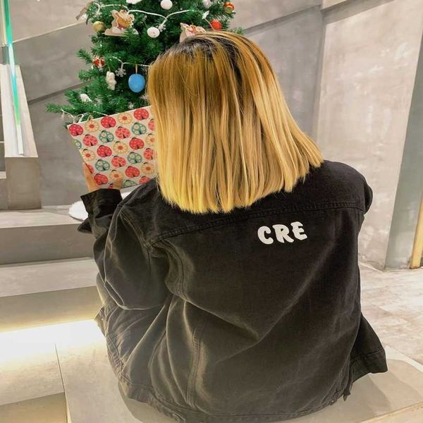 2023 new women's tshirt shirt edition family autumn winter crew letter embroidery heavy duty wash loose denim jacket, Black;brown
2023 new women's tshirt shirt edition family autumn winter crew letter embroidery heavy duty wash loose denim jacket, Black;brown