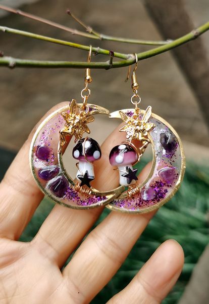 stud handmade purple mushroom on amythest moon drop shrooms earrings dangle fairy woodland 230410, Golden;silver
stud handmade purple mushroom on amythest moon drop shrooms earrings dangle fairy woodland 230410, Golden;silver