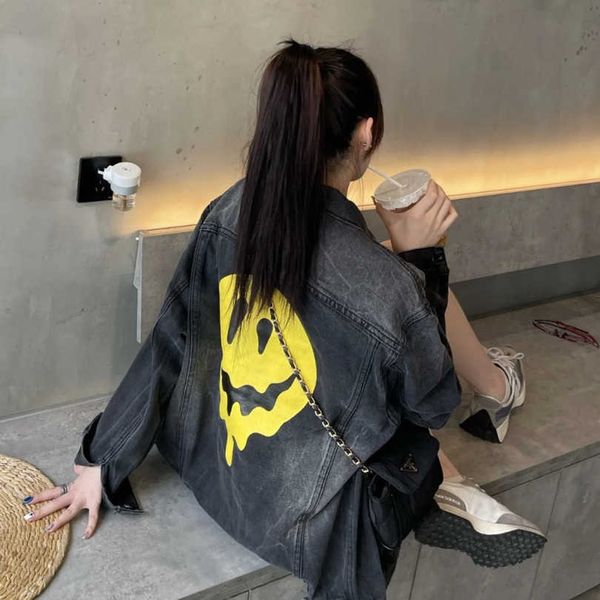 2023 new women's tshirt shirt edition early spring dissolved smiley face print wash old denim jacket, Black;brown
2023 new women's tshirt shirt edition early spring dissolved smiley face print wash old denim jacket, Black;brown