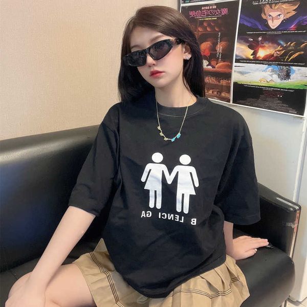 2023 womens designer t shirt tracksuit high edition 2023 summer family double statue national flag heavy work color printed sleeve t-shirt, White;black 
2023 womens designer t shirt tracksuit high edition 2023 summer family double statue national flag heavy work color printed sleeve t-shirt, White;black