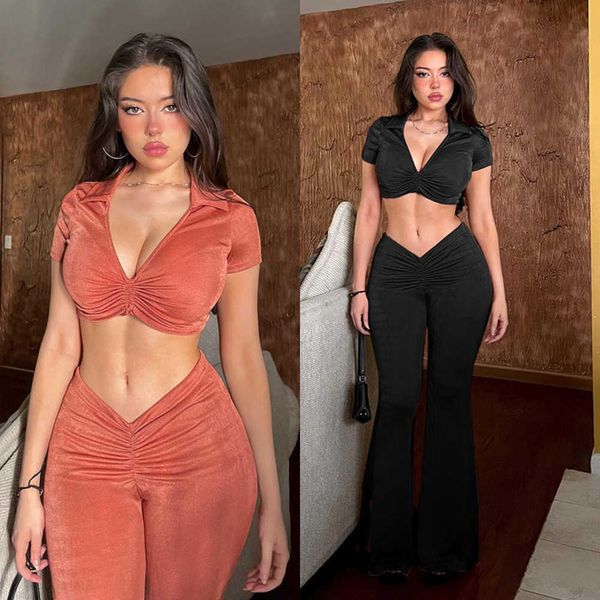 tracksuit women 2023 new sweatsuit solid color polo neck pleated short sleeve crop high waist v-shaped slim fit micro ragged long pants two, White
tracksuit women 2023 new sweatsuit solid color polo neck pleated short sleeve crop high waist v-shaped slim fit micro ragged long pants two, White