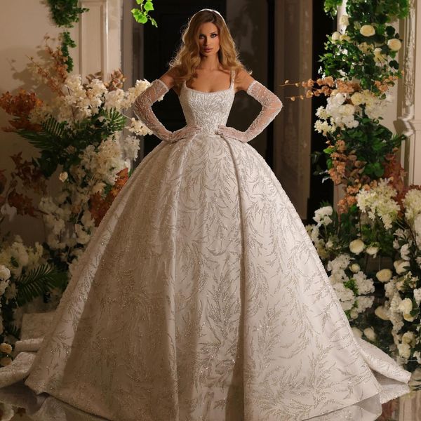 graceful square collar wedding dress sleeveless lace bridal gowns sequined sweep train robe de mariee, White
graceful square collar wedding dress sleeveless lace bridal gowns sequined sweep train robe de mariee, White