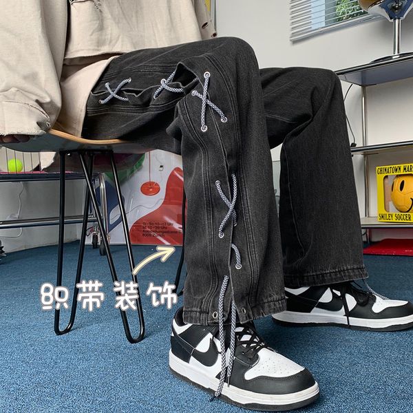 men's jeans hybskr cross ribbon baggy designer brand denim pants fashion y2k gothic streetwear korean clothing male trousers 230410, Blue
men's jeans hybskr cross ribbon baggy designer brand denim pants fashion y2k gothic streetwear korean clothing male trousers 230410, Blue