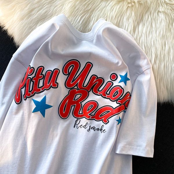men's tshirts cotton american retro letter star print short sleeved women ins brand street hip hop loose tshirt men oversized t shirt 2, White;black
men's tshirts cotton american retro letter star print short sleeved women ins brand street hip hop loose tshirt men oversized t shirt 2, White;black