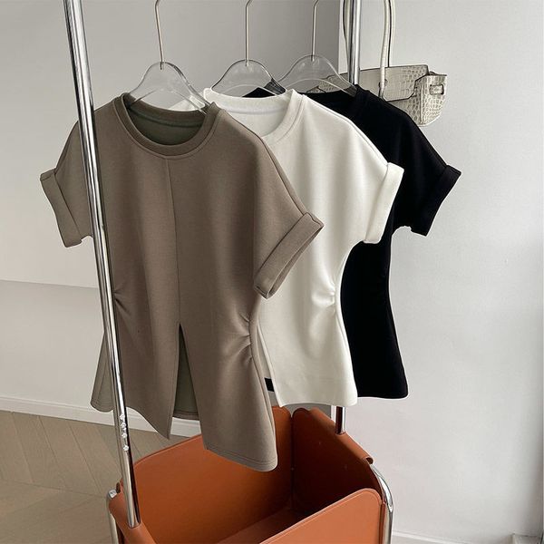 men s t shirts fashion dovetail split design short sleeve tshirt o neck folds slim wasit solid pullover tee 2023 elegant ladies 230410, White;black
men s t shirts fashion dovetail split design short sleeve tshirt o neck folds slim wasit solid pullover tee 2023 elegant ladies 230410, White;black