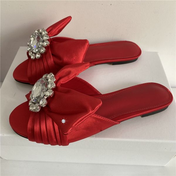 luxury satin pleated butterfly-knot lady mules sandals open toe crystal rhinestone buckle decor flat heel slippers women, Black
luxury satin pleated butterfly-knot lady mules sandals open toe crystal rhinestone buckle decor flat heel slippers women, Black