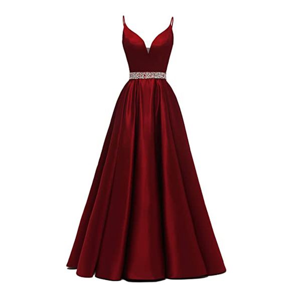 glitter spaghetti straps prom dress long beaded satin v-neck formal evening gowns, Black;red
glitter spaghetti straps prom dress long beaded satin v-neck formal evening gowns, Black;red