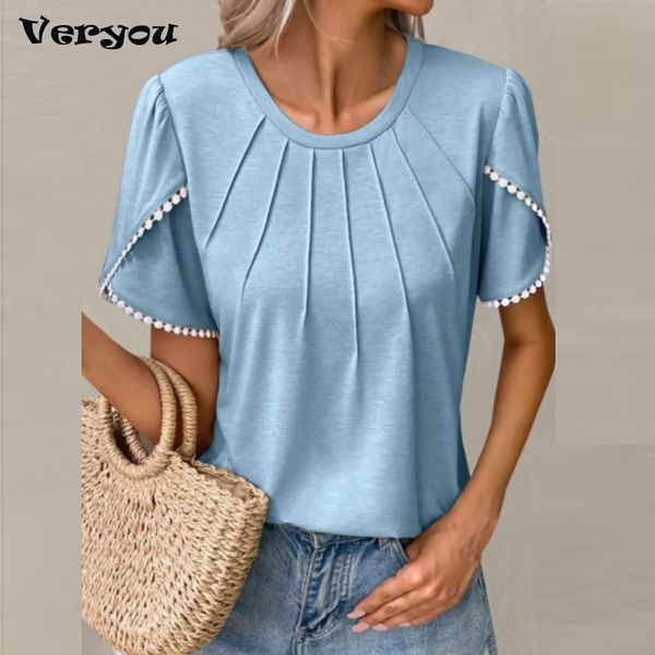 womens tshirt summer solid color tshirt european and american fashion casual drawn round neck pleated 230410, White
womens tshirt summer solid color tshirt european and american fashion casual drawn round neck pleated 230410, White