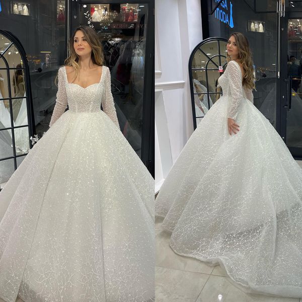 elegant ball gown wedding dresses square lace long sleeves applicants backless lace up chapel gown pleats custom made bridal gown plus size, White
elegant ball gown wedding dresses square lace long sleeves applicants backless lace up chapel gown pleats custom made bridal gown plus size, White