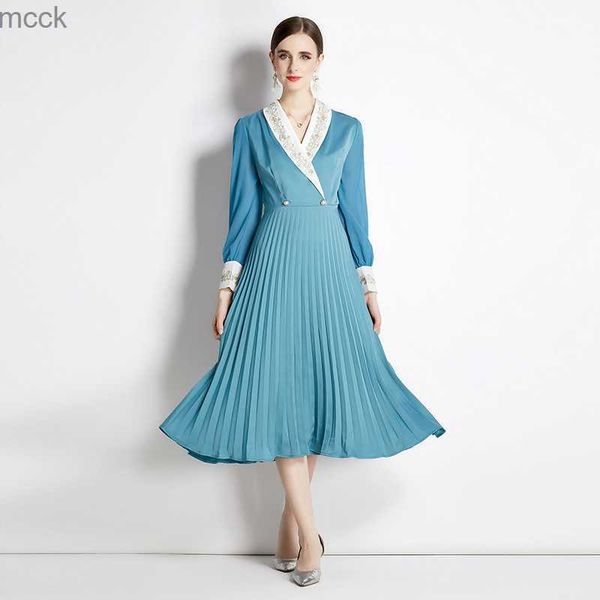 2023 women v-neck blue designer dress long sleeve spring autumn casual midi dresses sweet chic office lady slim pleated a-line frocks fine e, Black;gray
2023 women v-neck blue designer dress long sleeve spring autumn casual midi dresses sweet chic office lady slim pleated a-line frocks fine e, Black;gray