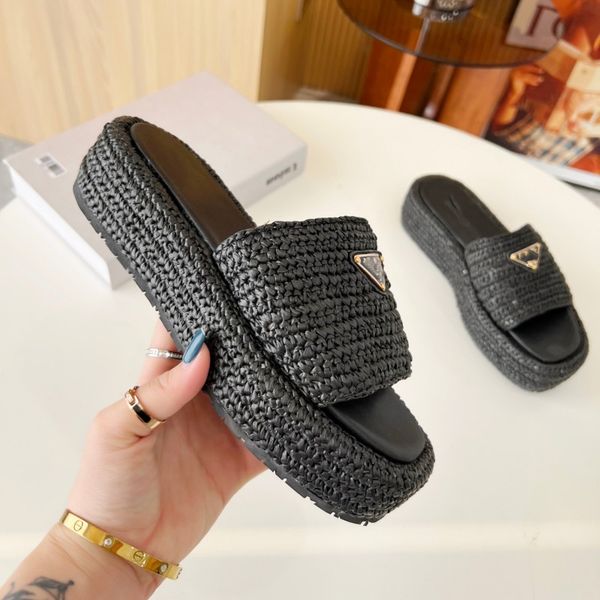 new designer slippers raffia sandals woven slides mules women luxury triangle buckle pp straw knit platform slides 2023 summer beach flip fl, Black
new designer slippers raffia sandals woven slides mules women luxury triangle buckle pp straw knit platform slides 2023 summer beach flip fl, Black