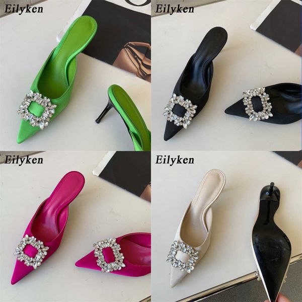 sandals new spring metal decoration crystal silk slippers women pointed toe stripper high heels 6cm party prom lady shoes 230316, Black 
sandals new spring metal decoration crystal silk slippers women pointed toe stripper high heels 6cm party prom lady shoes 230316, Black
