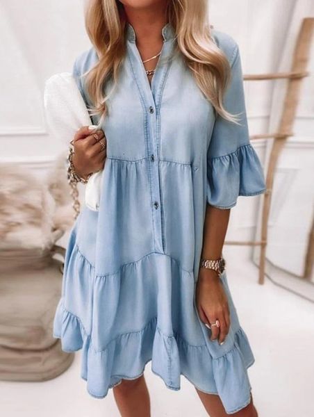 casual dresses women's denim dress summer short sleeved lapel single chest solid denim sun dress women's pocket casual mini dress, Black;gray
casual dresses women's denim dress summer short sleeved lapel single chest solid denim sun dress women's pocket casual mini dress, Black;gray