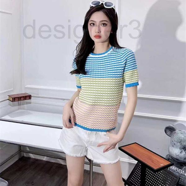 women's knits & tees designer 23 summer new chic macaron contrast round neck horizontal stripe knitted short sleeve versatile style rep, White
women's knits & tees designer 23 summer new chic macaron contrast round neck horizontal stripe knitted short sleeve versatile style rep, White