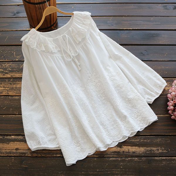 women's blouses shirts 5847 spring women's literary retro ruffle neckline brushed embroidery cotton brushed long sleeve loose shir, White
women's blouses shirts 5847 spring women's literary retro ruffle neckline brushed embroidery cotton brushed long sleeve loose shir, White