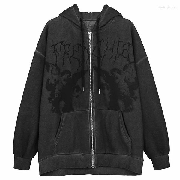 women's hoodies women vintage angel print punk zip up pocket hip hop outwear 2023 autumn winter hooded jacket, Black
women's hoodies women vintage angel print punk zip up pocket hip hop outwear 2023 autumn winter hooded jacket, Black