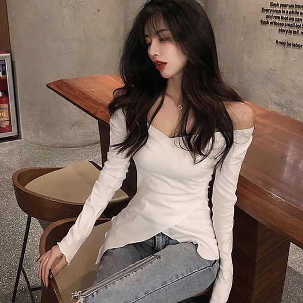 women s t shirt autumn women v neck t shirt slim long sleeve solid color off shoulder korean sweet tee basic tshirt 220410, White
women s t shirt autumn women v neck t shirt slim long sleeve solid color off shoulder korean sweet tee basic tshirt 220410, White