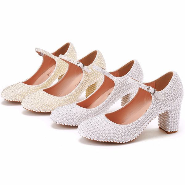 3 inches chunky heel princess shoes high heels ivory and white pearl bride pumps round toe buckle straps, Black
3 inches chunky heel princess shoes high heels ivory and white pearl bride pumps round toe buckle straps, Black