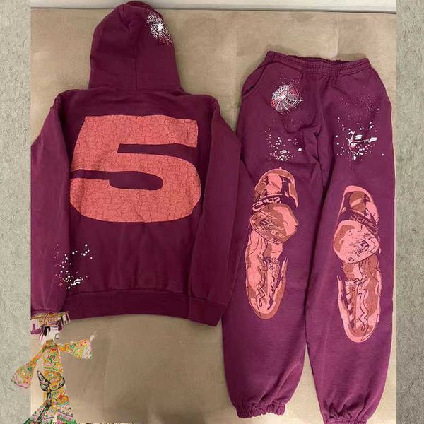 

Men's Hoodies Fashion Sp5der 555555 Sweatshirts designer New Purple Nocturnal Highway Spider Web Print Hooded Hoodie Suit Men Women High Quality Hip-hop Sweatshirt