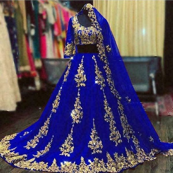 indian arabic royal blue evening dresses two pieces luxury dubai prom dress with veils gold lace appliques a-line long special occasion wear, Black;red
indian arabic royal blue evening dresses two pieces luxury dubai prom dress with veils gold lace appliques a-line long special occasion wear, Black;red