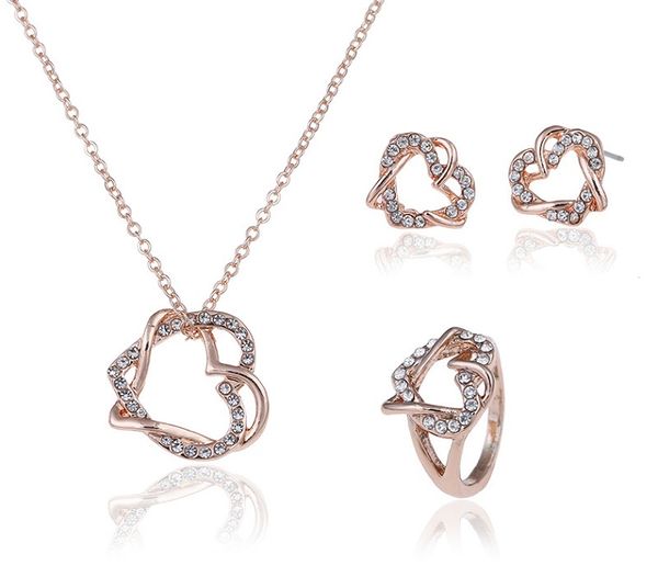 5 sets vogue entangled peach heart pendant necklace ear studs ring 3 pcs suit inlaid zircon rhinestone twinkle valentine's day gift jew, Silver
5 sets vogue entangled peach heart pendant necklace ear studs ring 3 pcs suit inlaid zircon rhinestone twinkle valentine's day gift jew, Silver
